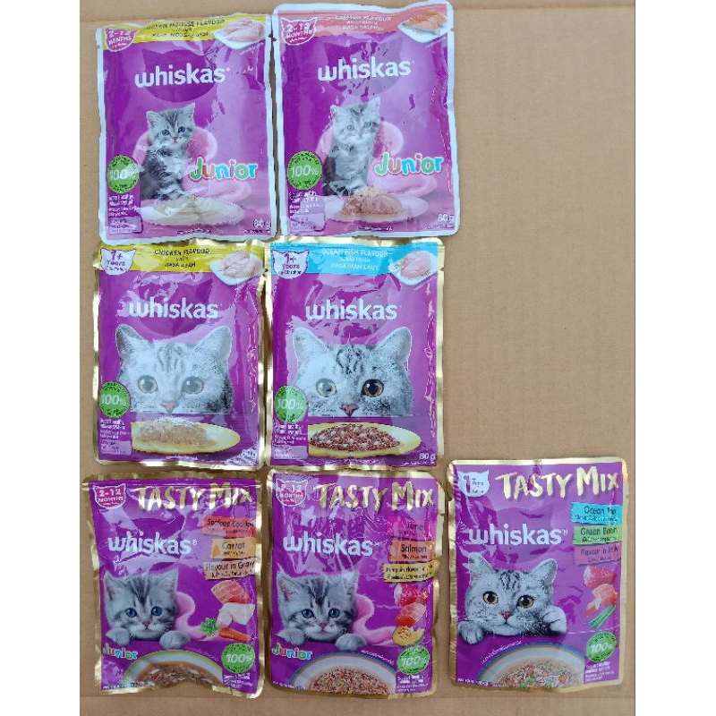 วิสกัส80กรัม,วิสกัส เทสตี้ มิกซ์70กรัม 3ซอง ,14ซองWhiskas อาหารแมวแบบเปียกบรรจุซอง