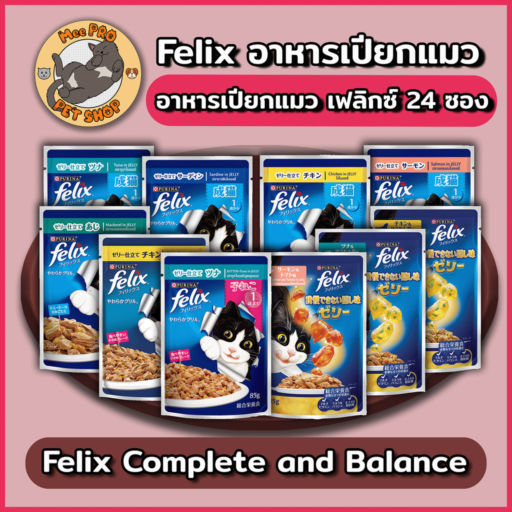 FELIX ยกลัง เฟลิกซ์ อาหารเปียกแมว 24 ซอง ขนาดซองละ 70-85 กรัม Complete and Balance ทานง่ายไม่เค็ม