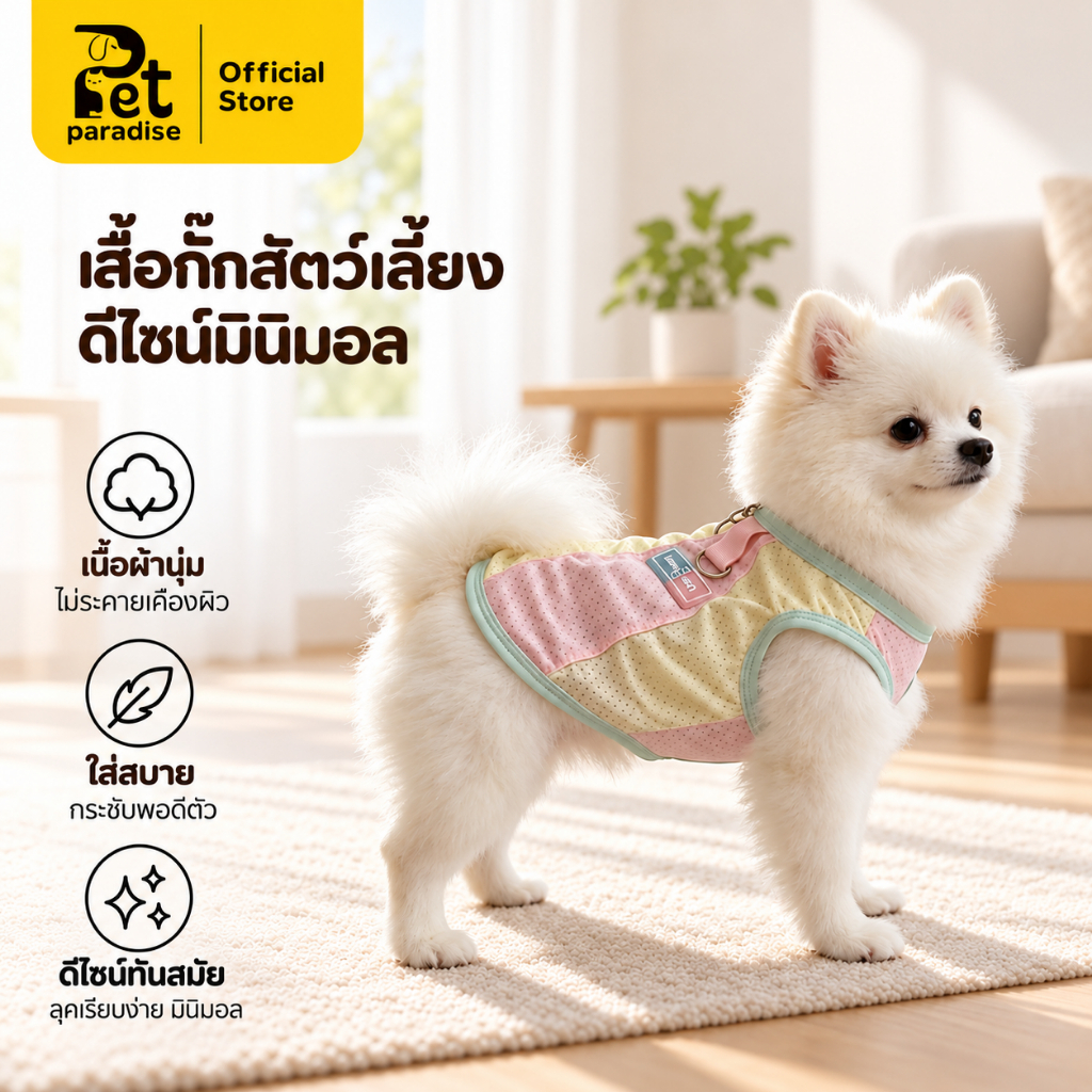 เสื้อกั๊กสัตว์เลี้ยง เสื้อกั๊กสุนัข-แมว สีพาสเทล พร้อมห่วง D-ring ใส่สบาย ไม่ร้อน