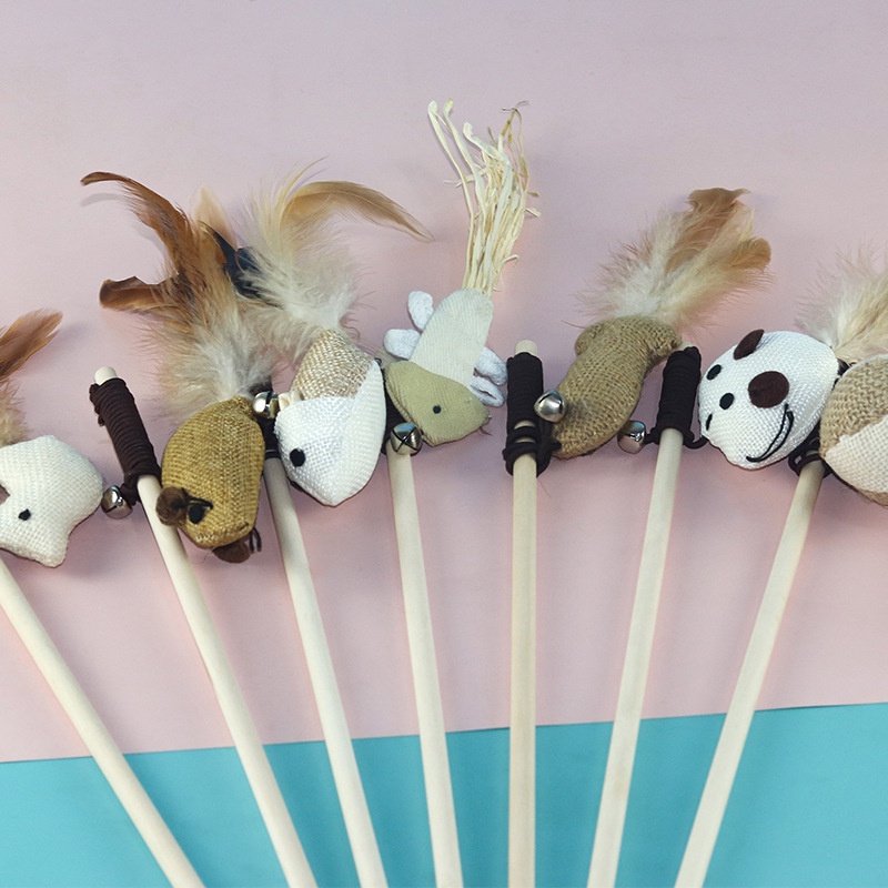 เสาไม้แปรรูป Cat Ticker Rod Feather Mouse ของเล่นแมว Cat Ticker Rod จาก Hi Bell ไม้สัตว์เลี้ยงแมว Ticker Rod
