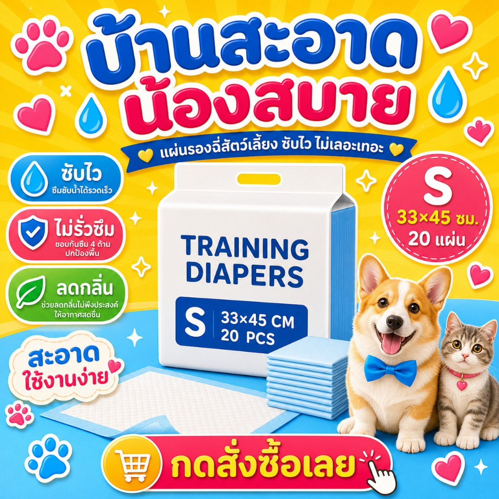 MI แผ่นรองฉี่ แผ่นรองฉี่สุนัข และ แมว ช่วยฝึกขับถ่ายระงับกลิ่น 20ชิ้น Cocoyo 33*45 (20pcs)