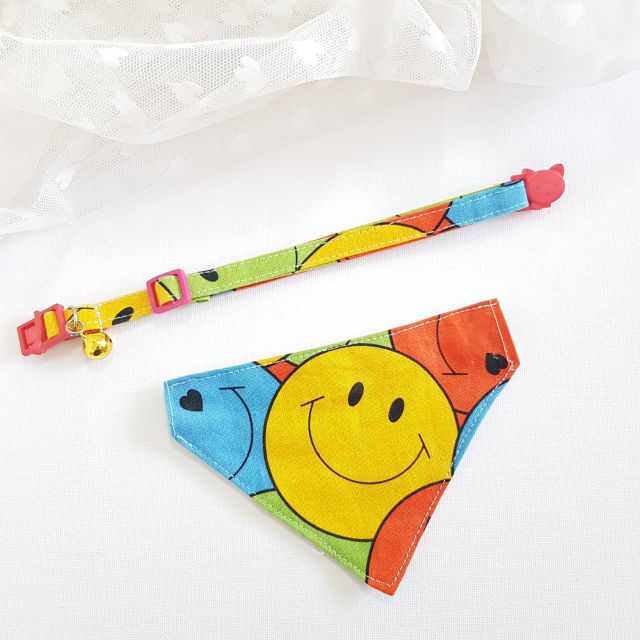 ปลอกคอแมว หมา ลาย smiley ยิ้มสดใส