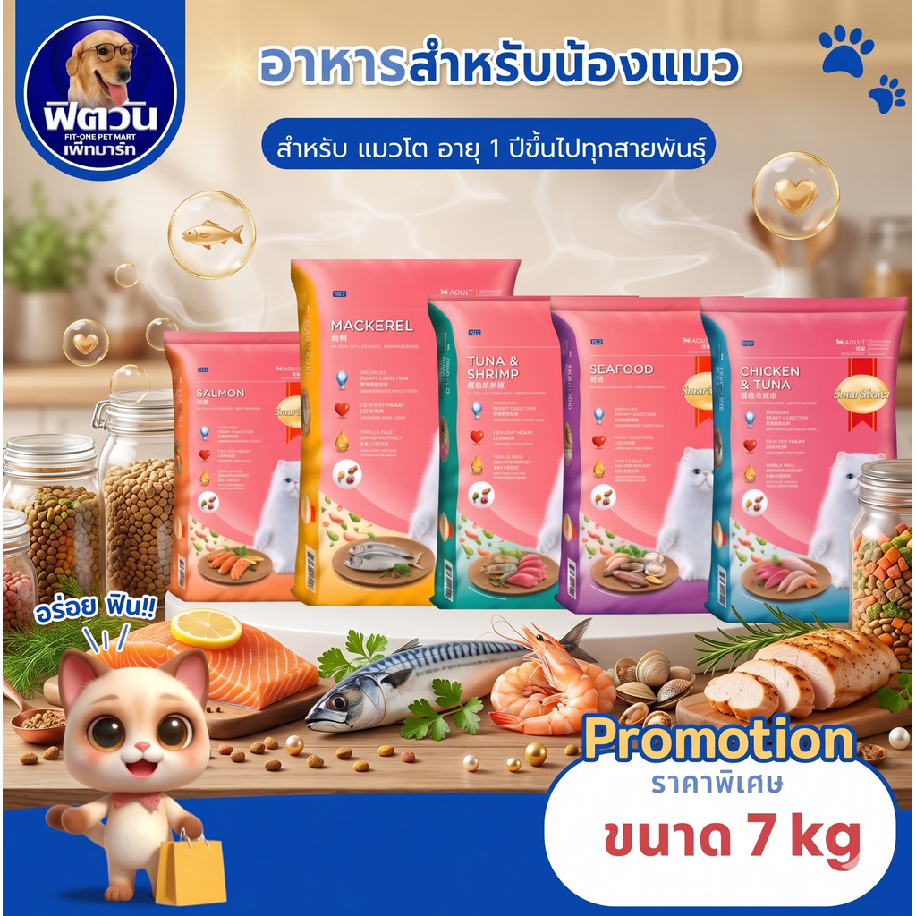 อาหารแมว SmartHeart รวมทุกรสชาติ สําหรับแมวทุกสายพันธุ์ ขนาด 7กก.{อาหารแมวเม็ด