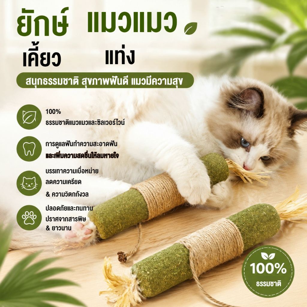 หญ้าแมว ยักษ์ & แท่งเงิน ของเล่นเคี้ยวฟัน ทําความสะอาดฟัน ลดกลิ่นปาก คลายเหงา สนุกได้เอง