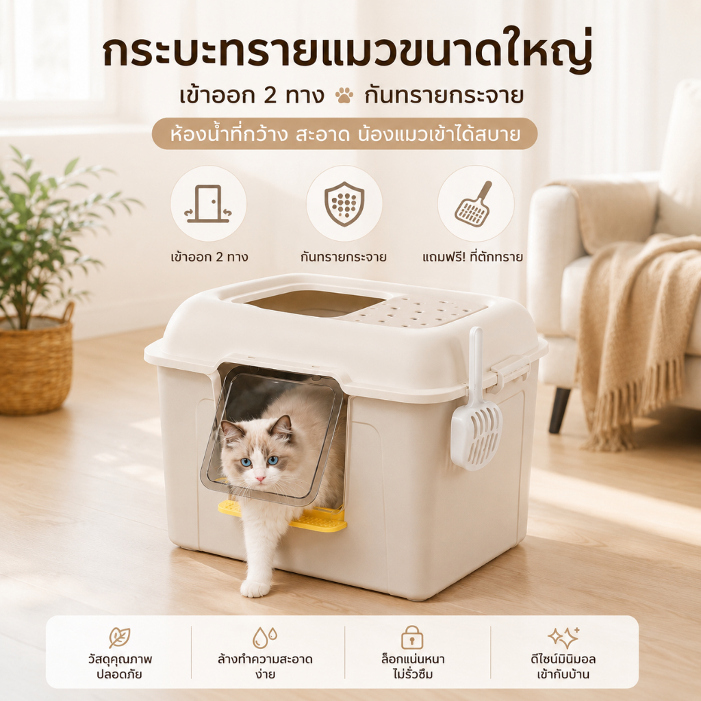 PetParadise.th กระบะทรายแมว จัมโบ้2XL ใหญ่พิเศษ กว้าง80cm รองรับน้องแมวสายพันธุ์ใหญ่ จุทรายได้มาก
