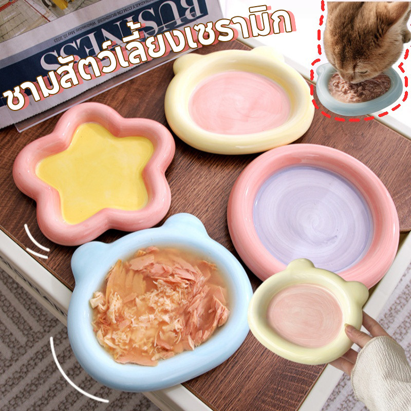 ชามสัตว์เลี้ยงเซรามิก ชามสุนัข ชามแมว ชามป้องกระดูกคอ+กันคว่ํา อินสตาแกรมได้ สําหรับแมวและสุนัข