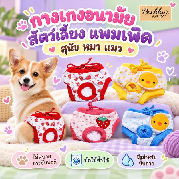BN-1461 Bubby's กางเกงอนามัยสําหรับสัตว์เลี้ยง – แพมเพิร์สสุนัขและแมว ใส่ป้องกันการฉี่ บับบี้ Bubby By Bark n bite