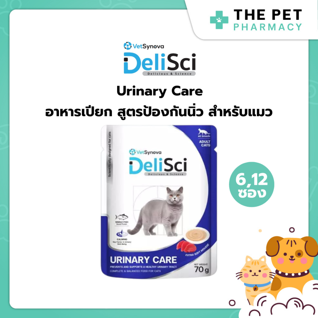 6,12 ซอง) DeliSci UC Cat Wet 70g อาหารเปียก สูตรป้องกันการเกิดนิ่ว สําหรับแมวทุกสายพันธุ์