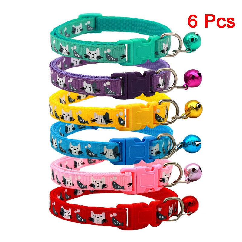 6 ชิ้น/เซ็ตการ์ตูนรูปแบบสัตว์เลี้ยงแมว COLLAR Bell ปรับลูกแมวความปลอดภัยสร้อยคอสําหรับแมว Puppy Chihua