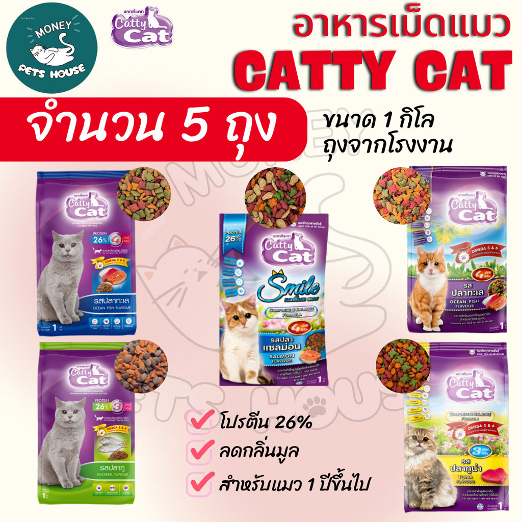 จํานวน 5 ถุง]] อาหารแมว catty cat โปรตีน26% ขนาด1กิโลกรัม*ถุงจากโรงงาน