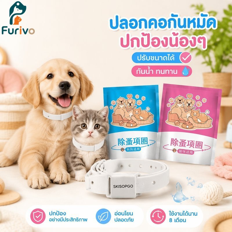 หมัดปลอกคอเห็บสุนัขแมวกันน้ําปรับน้ําหนักเบาน้ํามันพืชดูแลสัตว์เลี้ยงยาวนาน