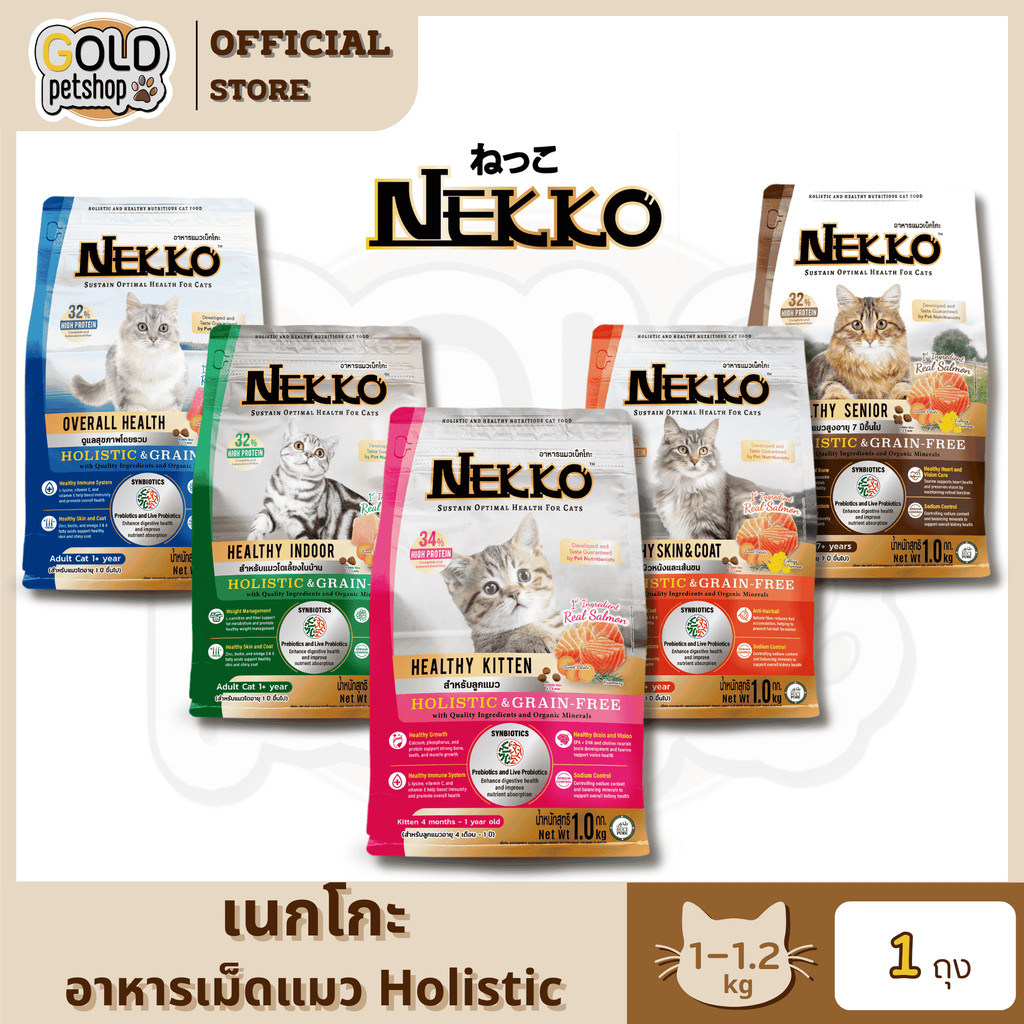 Nekko Holistic & Grain-Free อาหารเม็ดแมว เกรดโฮลิสติก เกรนฟรี ทําจากเนื้อสัตว์แท้ ดูแลครบเพื่อสุขภาพแมว ขนาด 1-1.2 Kg