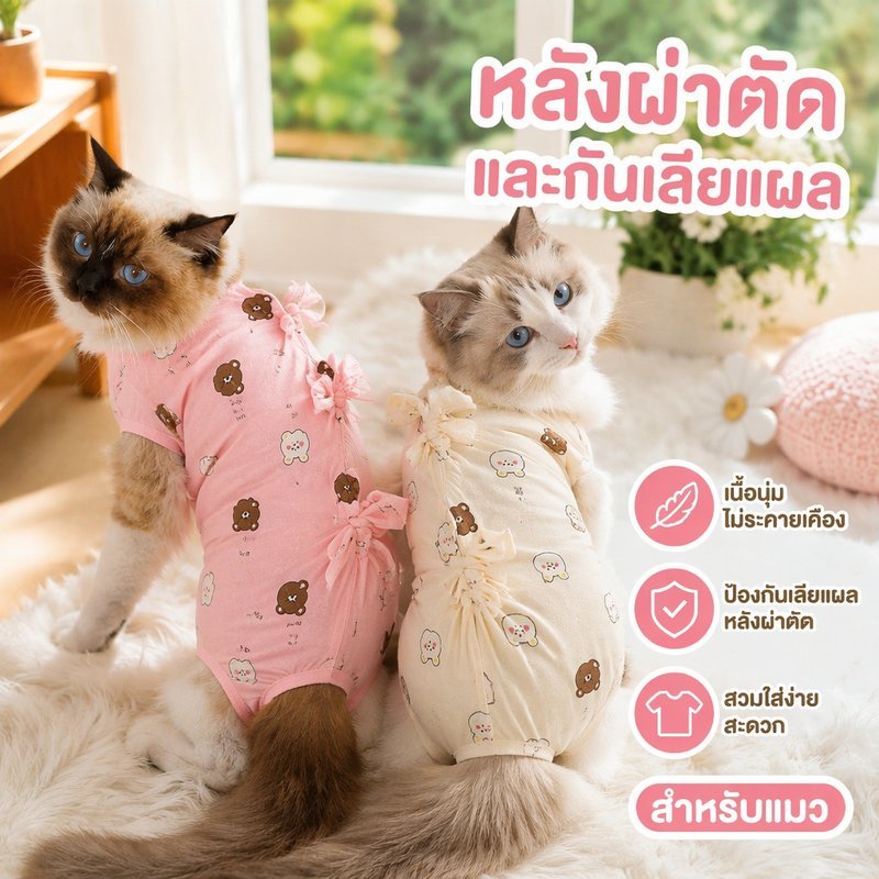 ชุดกันเลียแผลแมว หลังทําหมัน ผ้าคอตตอนนุ่ม ระบายอากาศ ใส่สบาย แทนปลอกคอ กันเลีย