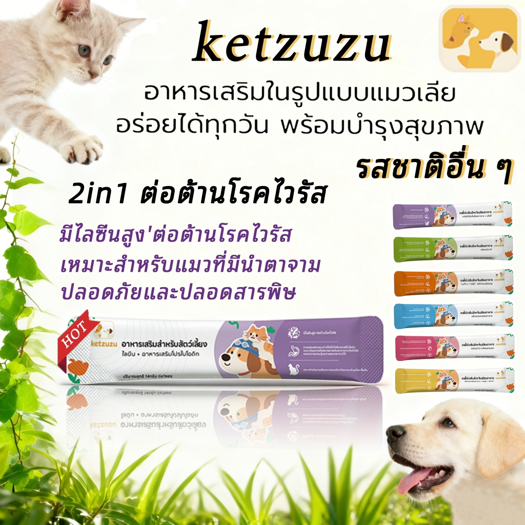 Ketzuzu 🌈 อาหารเสริมสําหรับแมว มีไลซีนและโปรไบโอติก 14 กรัม