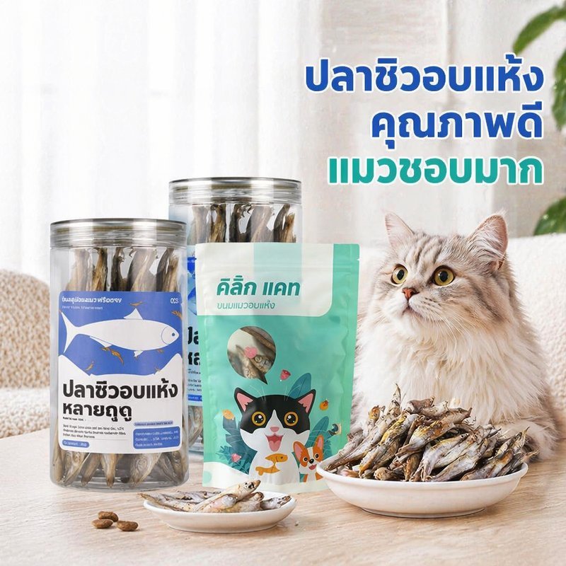 ขนมแมว ฟรีซดราย ปลาไข่แท้ ขนมหมา โปรตีนสูง ธรรมชาติ รสปลา อาหารว่างแมวสุนัข
