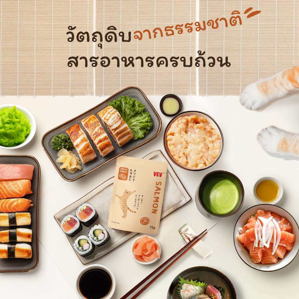 VEV อาหารเปียกแมว อาหารลูกแมว อาหารแมวโต อาหารแมวสูงวัย สูตรใหม่ ขนาด 75g