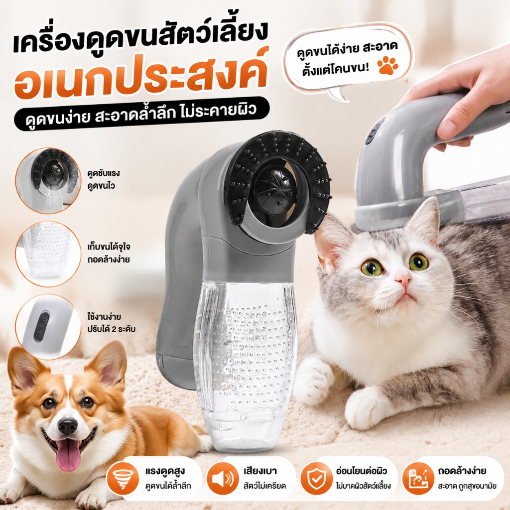 เครื่องดูดขนสัตว์เลี้ยงไฟฟ้า แบบพกพา สําหรับนวดและทําความสะอาดสุนัขและแมว
