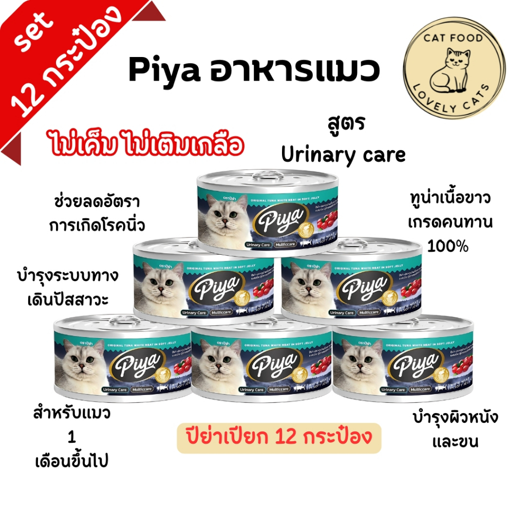 ยกโหล12กระป๋อง) ใหม่ อาหารแมว PIYA ปลาทูน่าเนื้อขาวในเจลลี่ แบบนิ่ม อาหารเปียกแมว ปีย่า ขนาด 80g