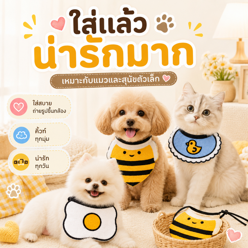 ผ้ากันเปื้อนสัตว์เลี้ยง ลายการ์ตูนน่ารัก ผ้ากันน้ําลายสําหรับแมวและสุนัข ใส่สบาย ปรับสายได้