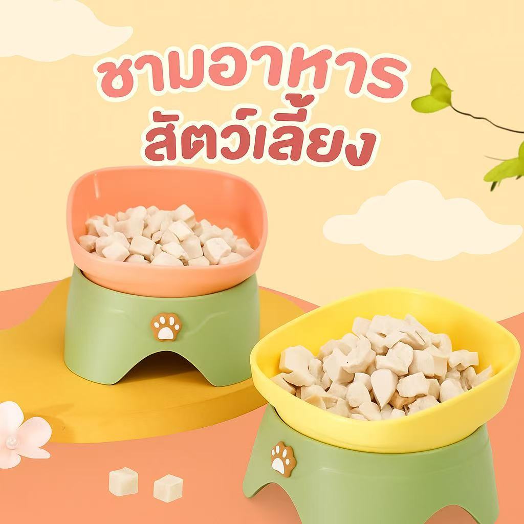 ชามอาหารสัตว์เลี้ยง ชามหมาแมว ชามแมวลายน่ารักสีสันสดใส ชามยกสูง ชามที่ถอดออกได้