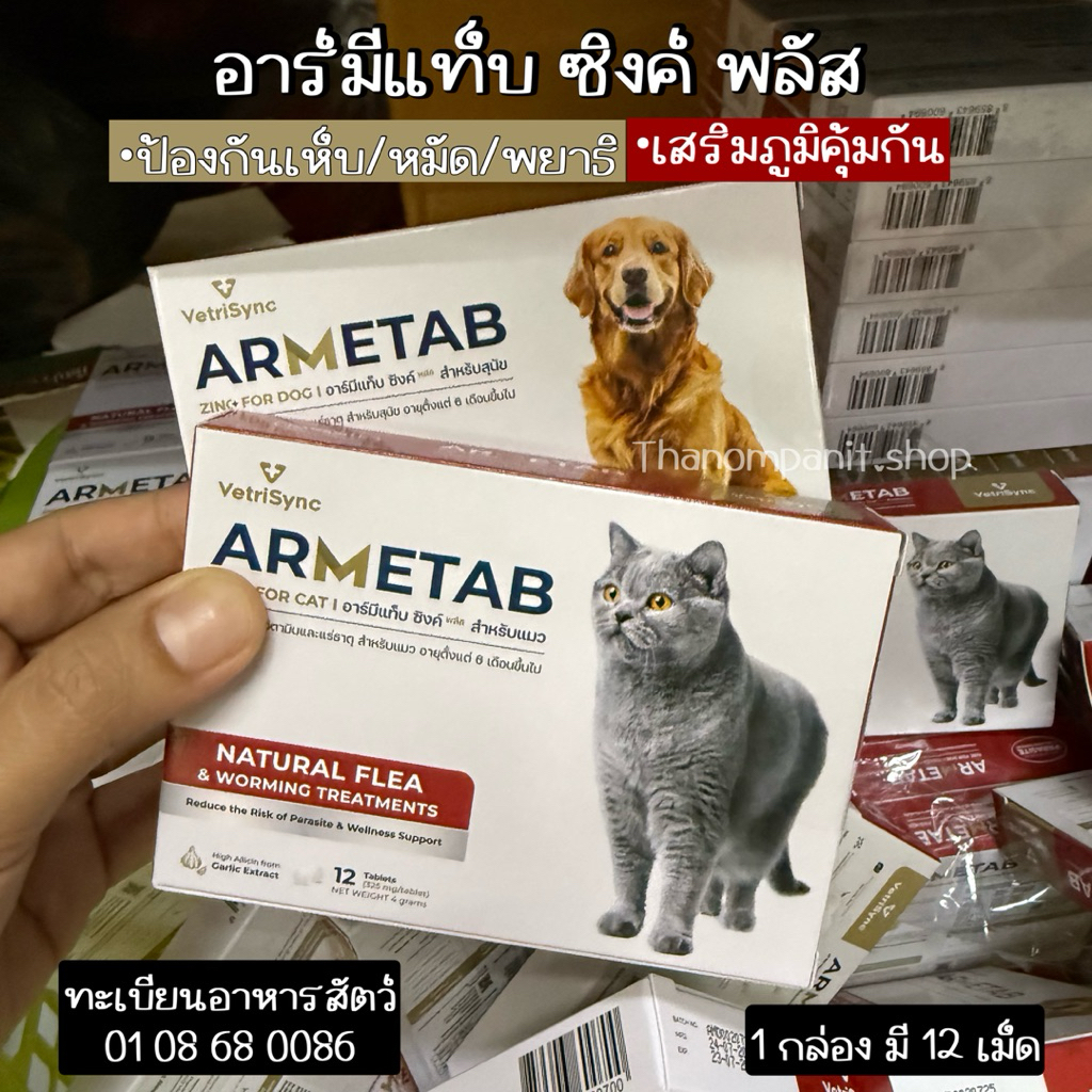 อาร์มีแท็บ ซิงค์ พลัส (สารสกัดจากกระเทียม) ป้องกันเห็บ หมัด พยาธิ สําหรับหมา แมว **1กล่อง มี12เม็ด