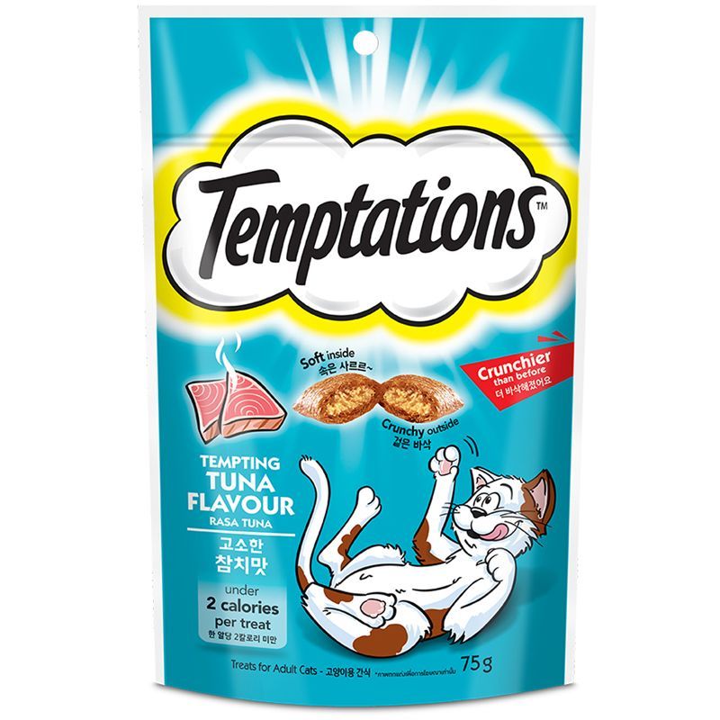 เทมเทชันส์รสเทมติ้งทูน่าขนมแมวกรอบนอกนุ่มใน75กรัม Temptations Tampting Tuna Cat Snack Biscuit 75g