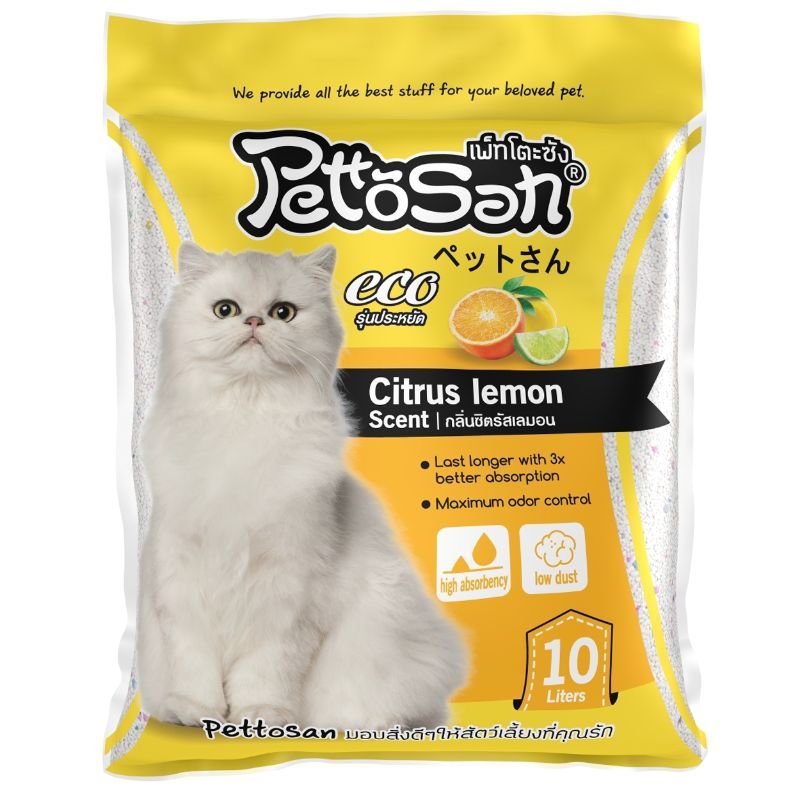 Pettosan เพ็ทโตะซัง ทรายภูเขาไฟ กลิ่นเลม่อน สําหรับแมว 10 L Pettosan Bettonite Litter Lemon scent for cats 10 L
