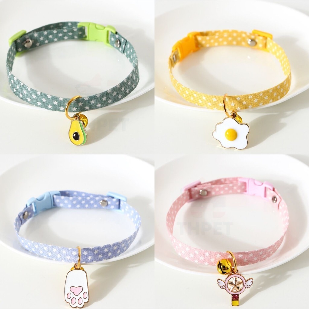 สายคอแมวลายน่ารัก พร้อมกระดิ่ง+จี้การ์ตูน ปรับได้ 17-32ซม. เหมาะสําหรับน้องแมวและหมาเล็ก