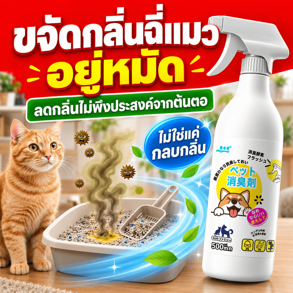 สเปรย์ดับกลิ่นฉี่แมว 500ml สเปรย์ดับกลิ่นสัตว์เลี้ยง ดับกลิ่นทรายแมว กําจัดกลิ่นฉี่แมว กําจัดกลิ่นที่ต้นตอ ใช้ได้ทั้งแมวและสุนัข