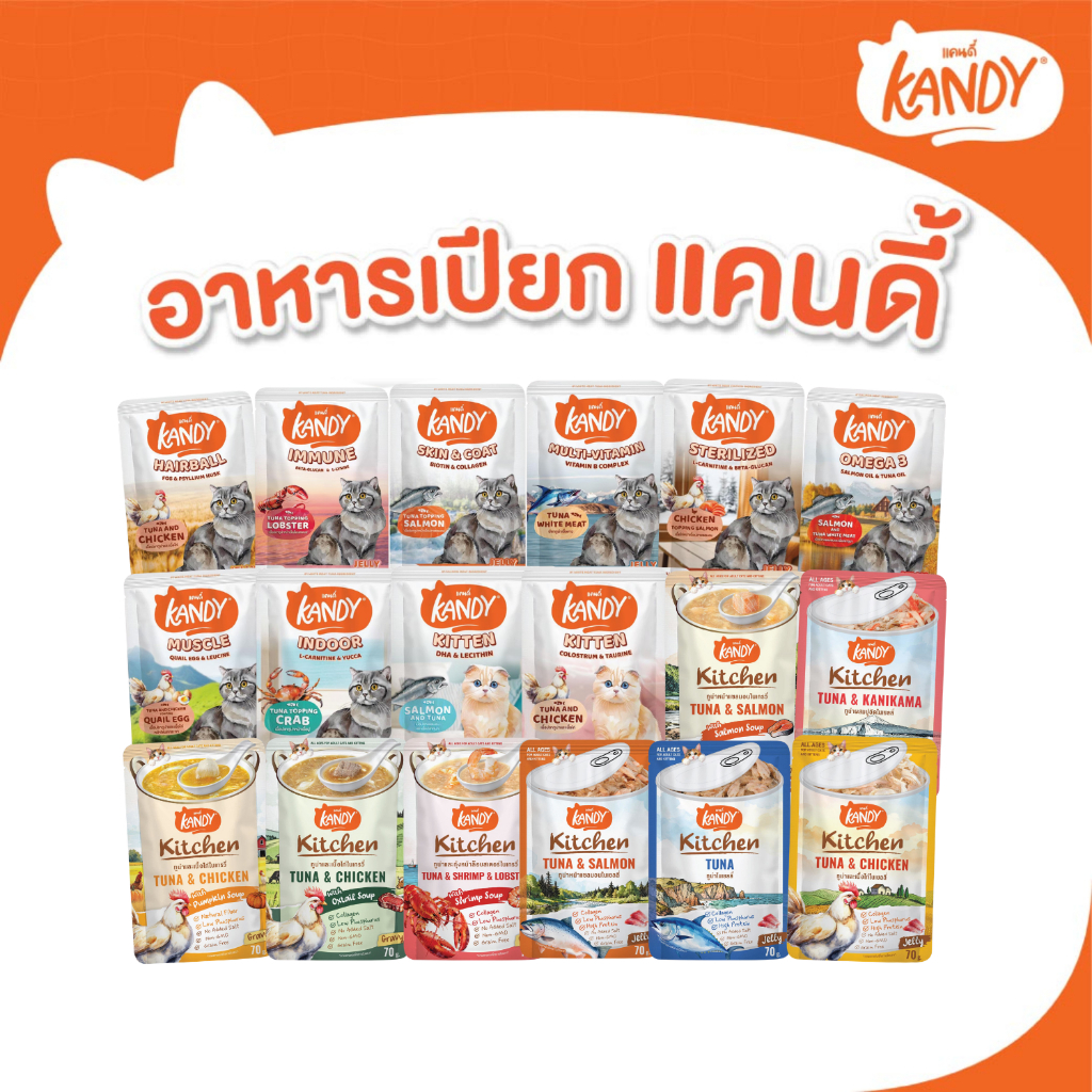 แบบซอง] Kandy Cat Wet Food 70g. อาหารแมวแคนดี้ ชนิดเปียก ขนาดซองละ 70 กรัม