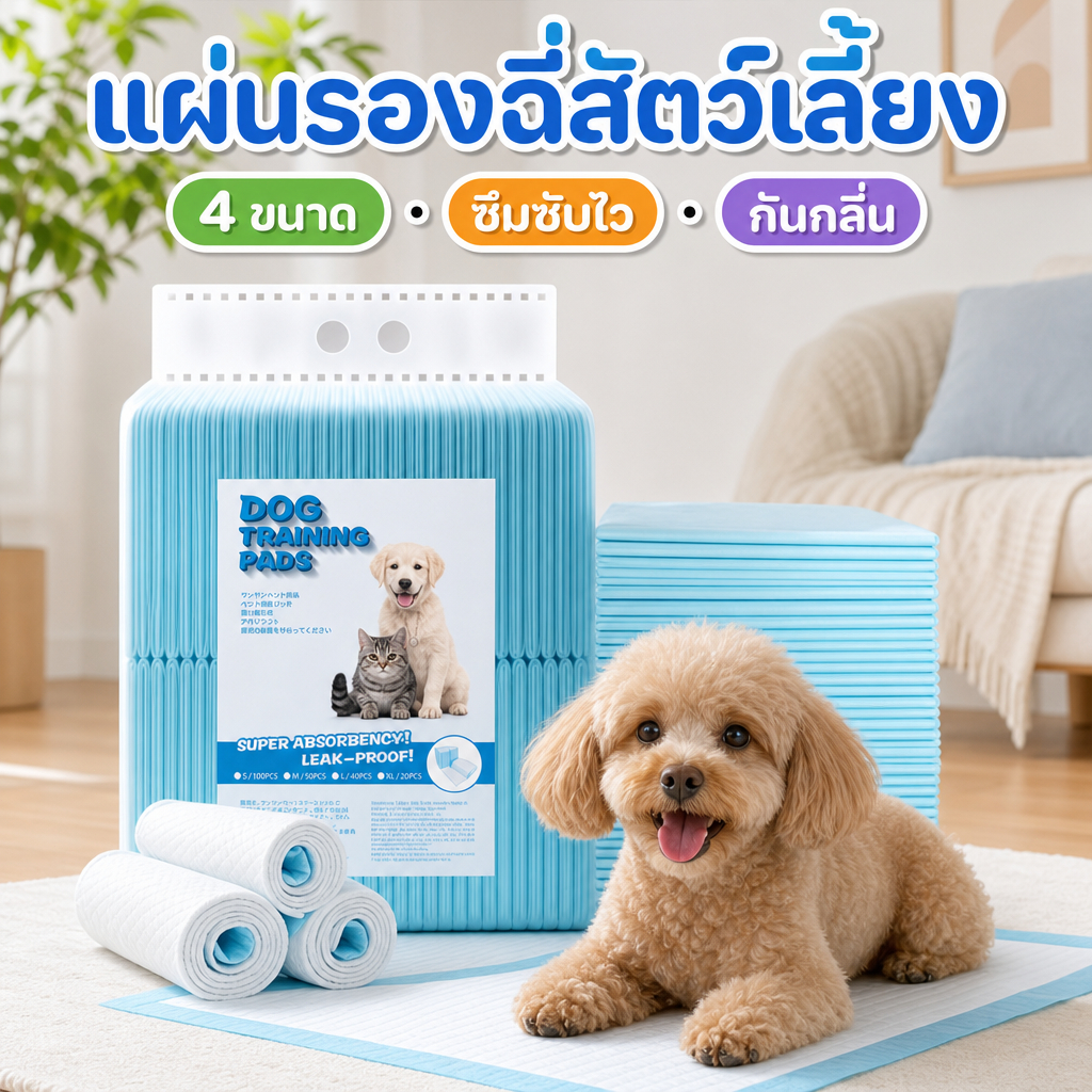 แผ่นรองฉี่สุนัขและแมว ดูดซับกลิ่น แห้งไวภายใน 3 วินาที พื้นผิวสัมผัสดี ใช้ได้ทั้งสุนัขและแมว
