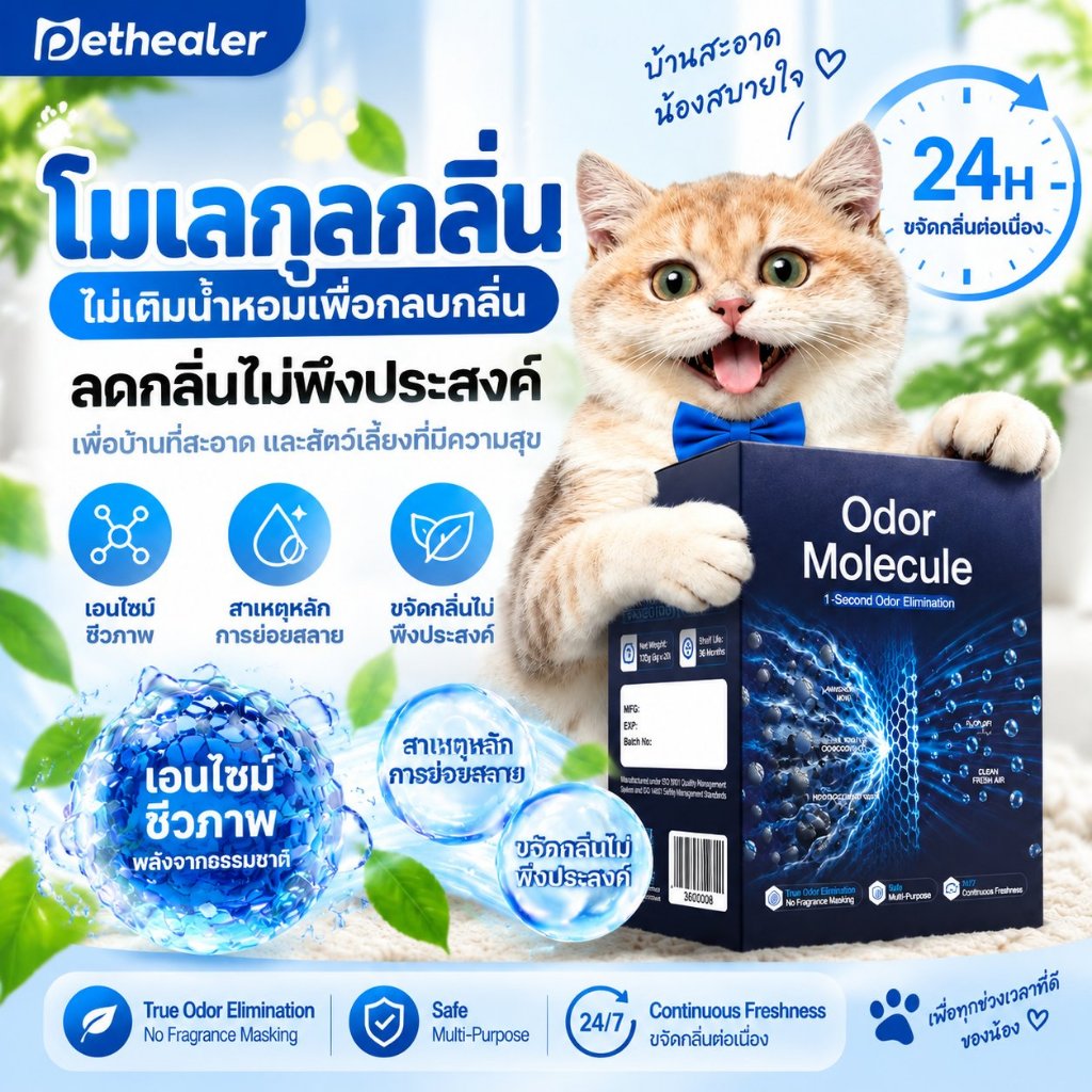 Pethearer Cat Litter Deodorizer Powder ขจัดกลิ่นทันทีใน 3 วินาที ยับยั้งแบคทีเรีย 99.9% ประสิทธิภาพสูง และไม่เป็นอันตราย