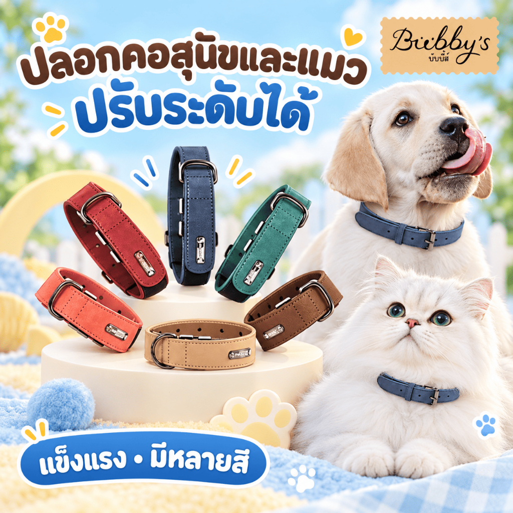 BN-1278 Bubby's ปลอกคอสัตว์เลี้ยง หนังทนทาน สําหรับสุนัขและแมว (สายจูงซื้อแยก) 🐈🐻 บับบี้ Bubby By Bark n bite