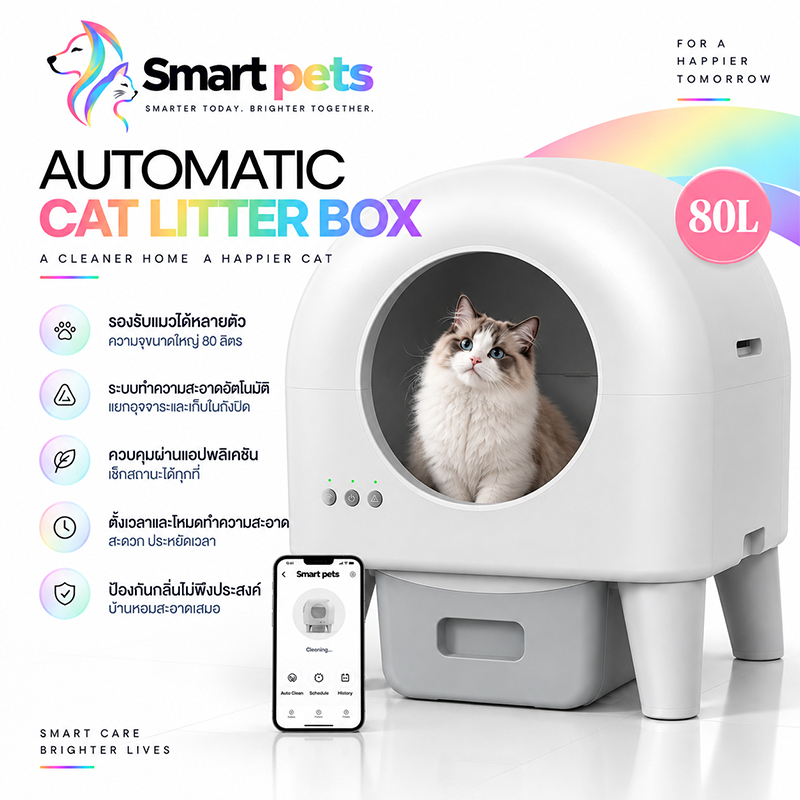 ห้องน้ําแมวอัต ห้องน้ําเเมวแบบอัตโนมัติ ห้องน้ําแมวใหญ่ กระบะทรายแมว ห้องน้ําแมว อาดขยะอัจฉริยะ ไกล ที่ว่างใหญ่ ขนาดเล็ก