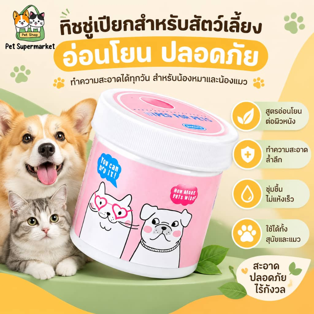 แผ่นขจัดคราบน้ําตาสัตว์เลี้ยง เช็ดแมว เช็ดตาสุนัข เช็ดหู ทิชชู่เปียกเช็ด ผ้าเช็ดทําความสะอาดสัตว์เลี้ยง ผ้าเช็ดตาแมว