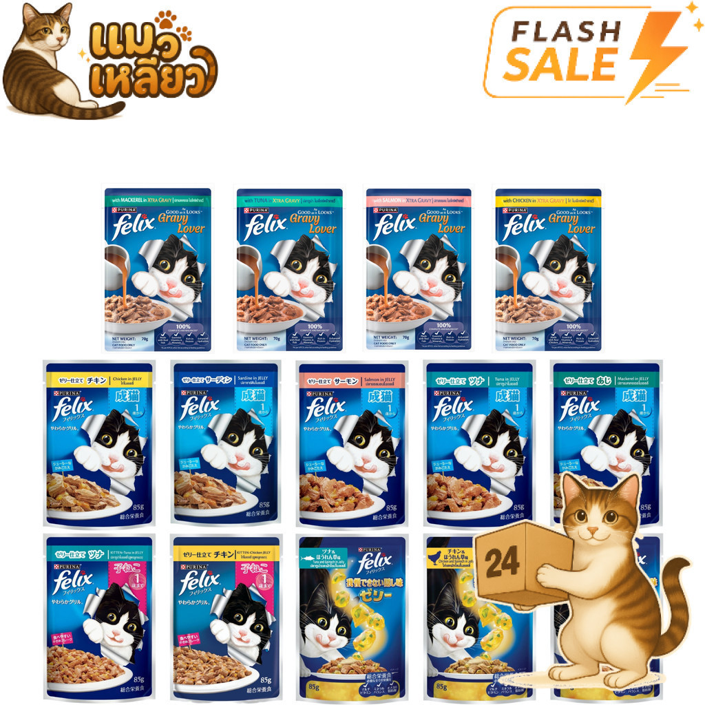 Flash Sale] (ยกลัง 24 ซอง) FELIX เฟลิกซ์ อาหารเปียกแมว เนื้อนุ่ม ทานง่าย สําหรับแมวทุกวัย แบบซอง 70g