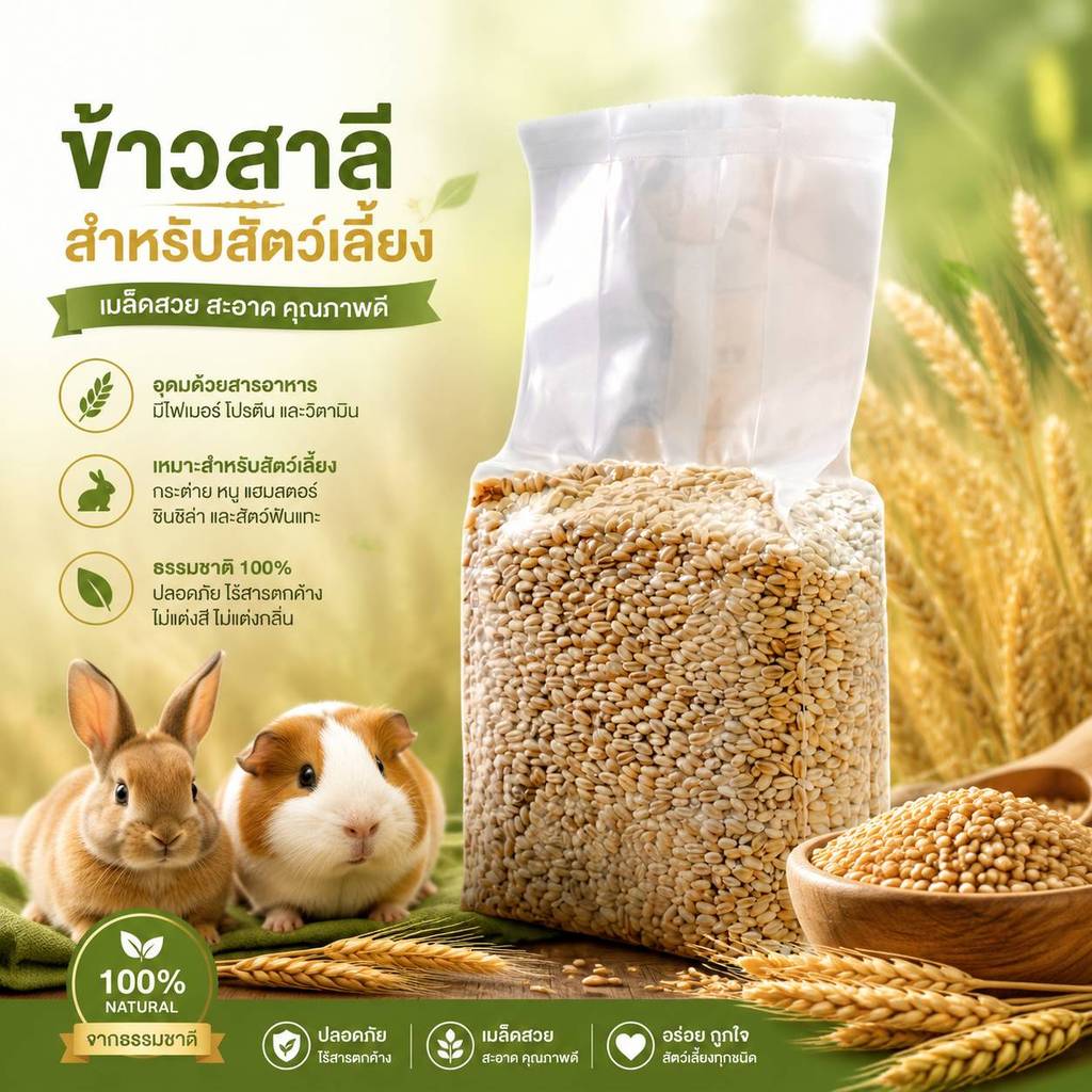 เมล็ดข้าวสาลี (Wheat Seed / Wheatgrass Seed) สําหรับ สุนัข แมว กระต่าย กระรอก หนู 1 Kg