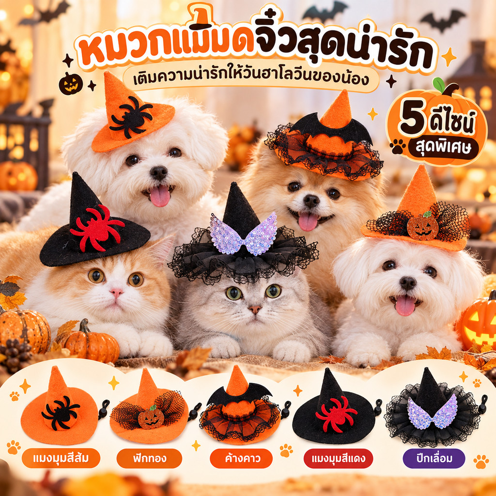 หมวกแม่มดสัตว์เลี้ยงฮาโลวีน | หมวกวิเศษน่ารักสําหรับสุนัขและแมว | ชุดคอสเพลย์ฮาโลวีนตลกสําหรับสัตว์เลี้ยง | อุปกรณ์เสริมปาร์ตี้ | การออกแบบมหัศจรรย์ 5 แบบ