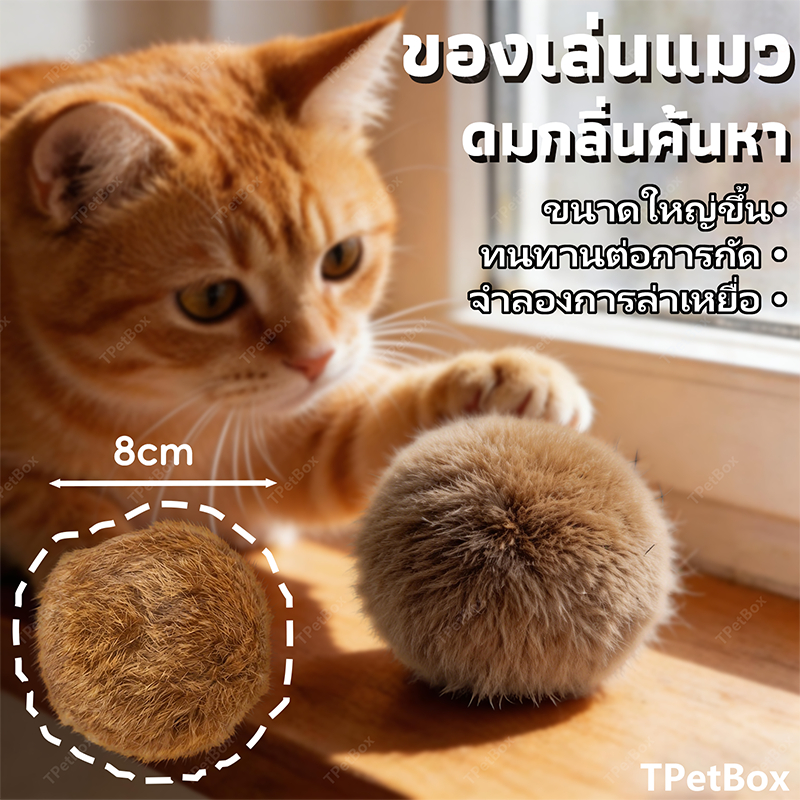 มาใหม่ ลูกบอลขนกระต่ายแท้ ของเล่นแมวแก้เบื่อ แมวเล่นเองได้ กระตุ้นสัญชาตญาณการล่า แมวต้องหลงรัก นุ่ม ปลอดภัย ของเล่นเสริมพัฒนาการ
