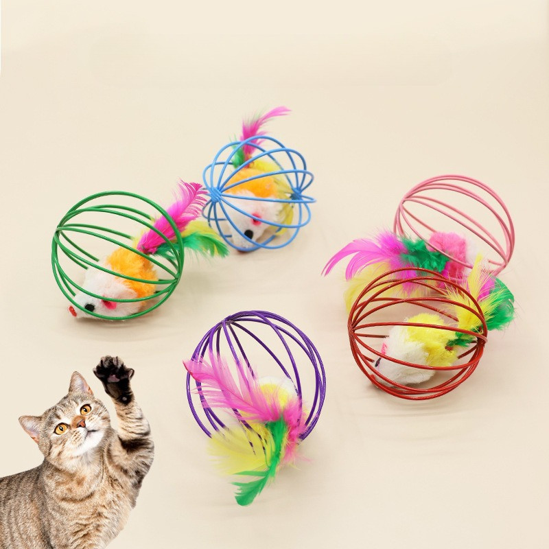 ของเล่นแมวสีตุ๊กตาเมาส์ที่มีสีสัน Lacquered Wire Ball อุปกรณ์สําหรับสัตว์เลี้ยง