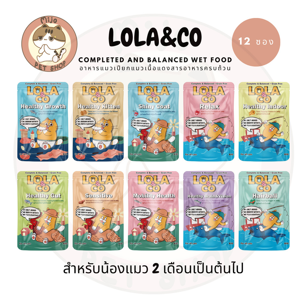 Lola&Co โลล่าแอนด์โคอาหารเปียกแมวสูตร Complete & Balance จํานวน 12 ซอง ทําจากปลาเนื้อแดงทานง่ายไม่เค็ม