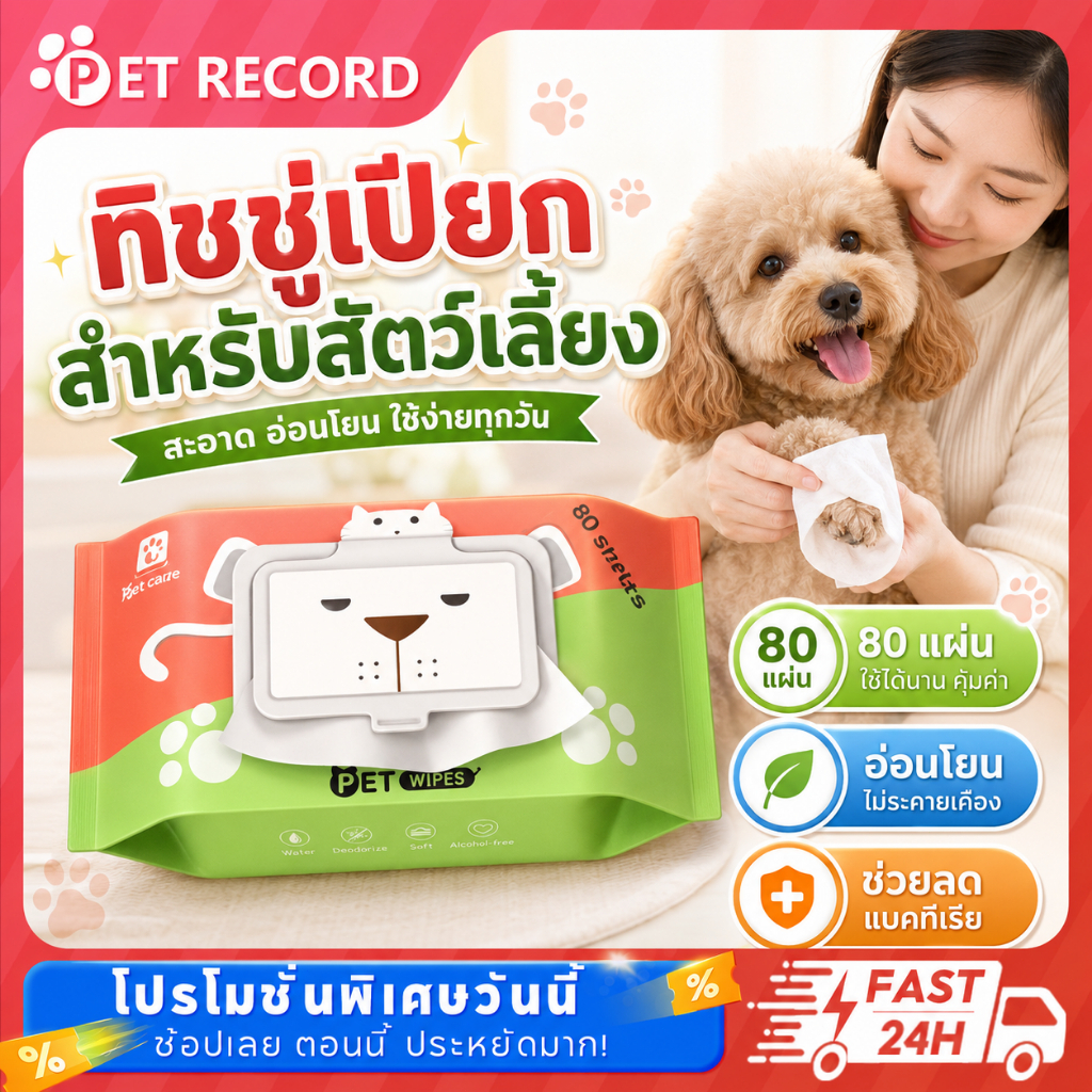 ทิชชู่เปียก 80 แผ่น แผ่นเช็ดแมว ทิชชู่หมา Pet wipes ทิชชู่เปียกสัตว์เลี้ยง สําหรับเช็ดสัตว์เลี้ยง