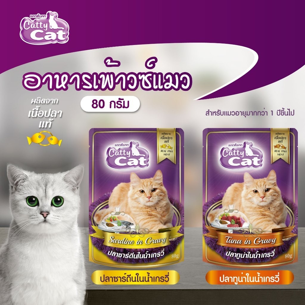 ยกลัง 48 ซอง) Catty Cat อาหารเปียกแมว 1 ซอง ขนาด 80 กรัม คละรสชาติได้