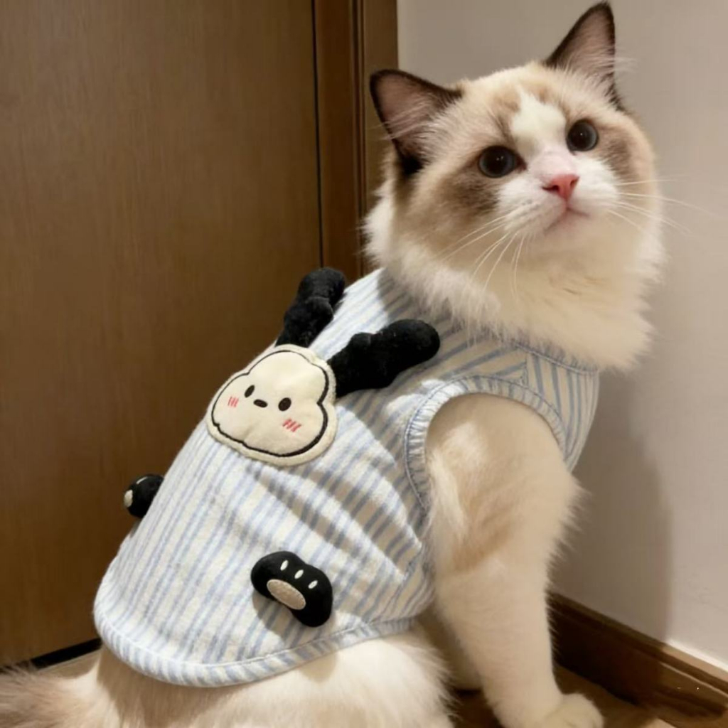 น่ารัก3ง การ์ตูนหมีตุ๊กตาลายสัตว์เลี้ยงเสื้อกั๊กแขนกุดนุ่มระบายอากาศบางฤดูร้อนสัตว์เลี้ยงเสื้อยืดเสื้อผ้าสําหรับลูกแมวแมวขนาดเล็กขนาดกลางสุนัขลูกสุนั