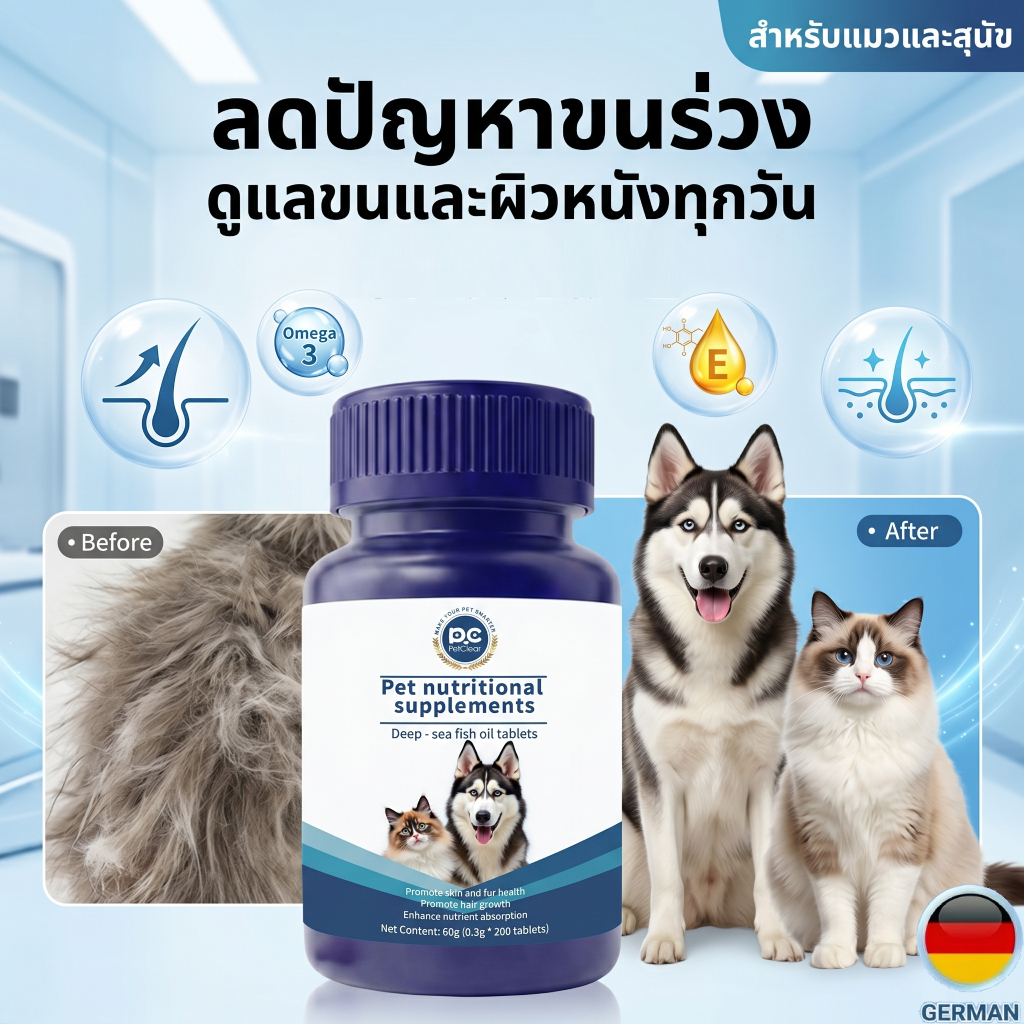 ซื้อ 2 แถม 1 สุดคุ้ม!) PetClear อาหารเสริมน้ํามันปลา บํารุงขน ลดขนร่วง สําหรับสุนัขและแมว 200 เม็ด