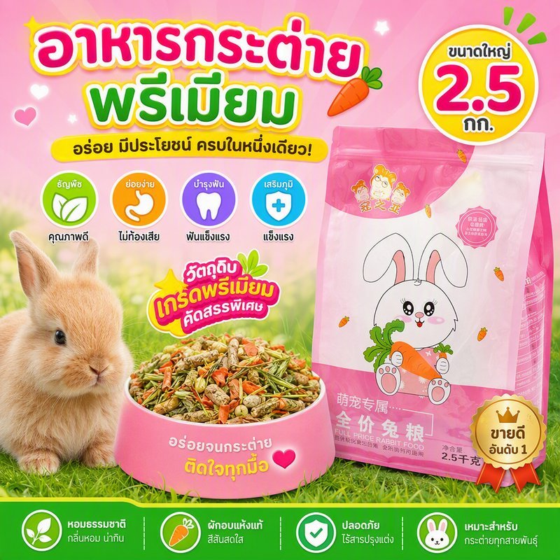 อาหารกระต่าย อาหารเม็ดกระต่าย 2.5KG โภชนาการที่สมดุล เหมาะสําหรับกระต่ายทุกวัย เสริมสร้างภูมิคุ้มกัน
