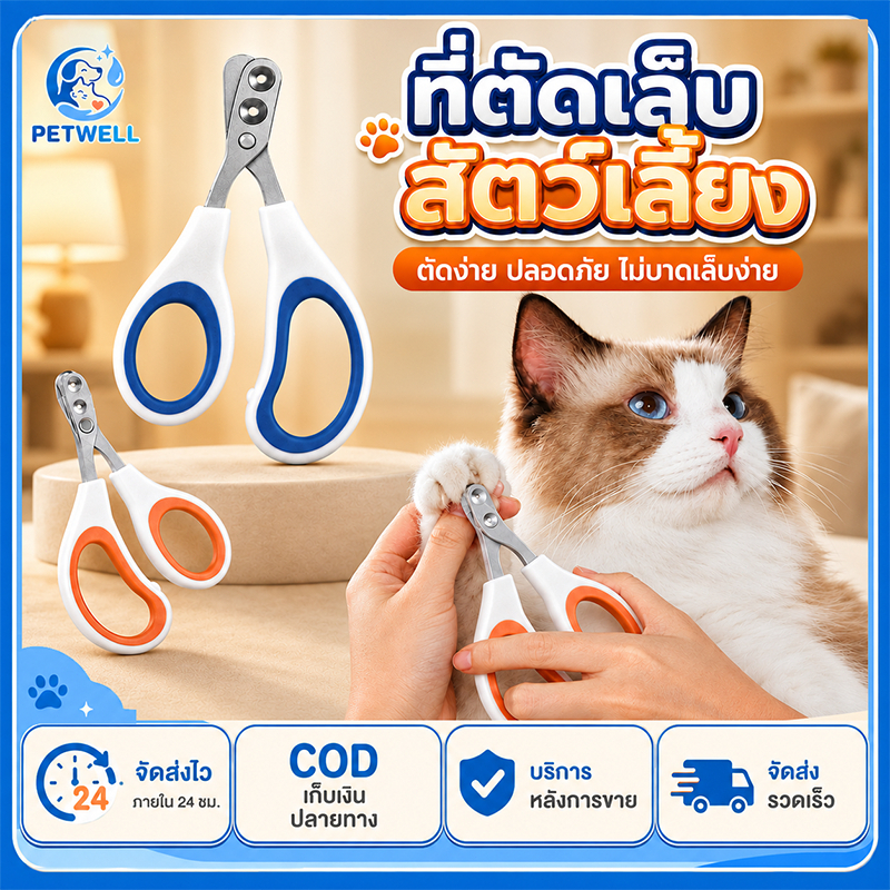 PETWELL กรรไกรตัดเล็บแมว กรรไกรตัดเล็บสัตว์เลี้ยง สแตนเลส พร้อมระบบล็อกนิรภัย ใช้งานง่าย สําหรับแมวและสุนัข