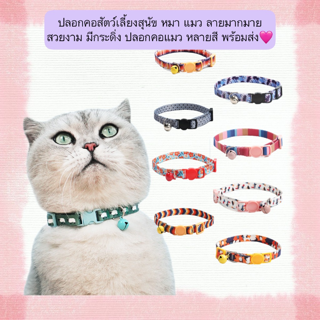 AL-544 ปลอกคอสัตว์เลี้ยงสุนัข หมา แมว ลายดาว พระจันทร์ มีกระดิ่ง ปลอกคอแมว หลายสี