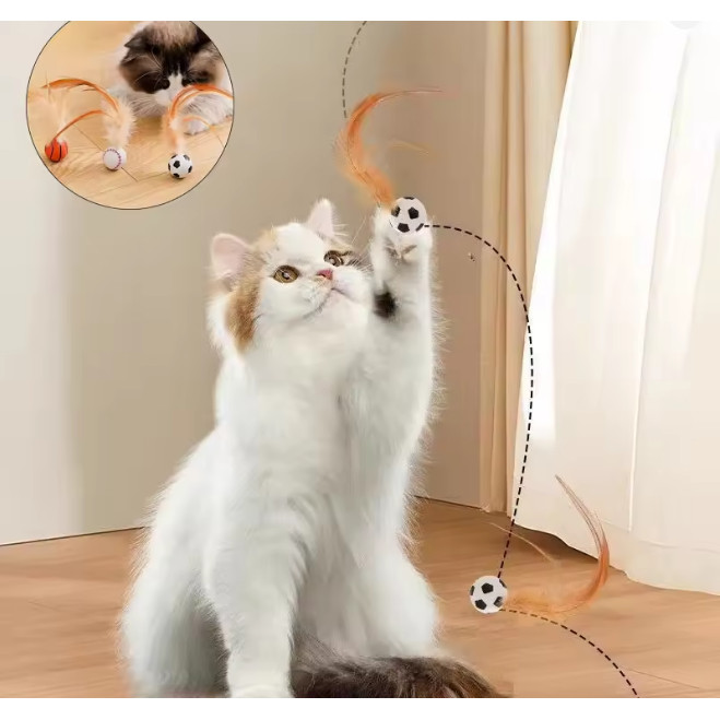 2025 ใหม่ Interactive Cat Feather Ball ของเล่นยืดหยุ่น Bouncy Cat ของเล่น Feather Tails, ซิลิโคน Rolling Ball สําหรับแมวในร่ม