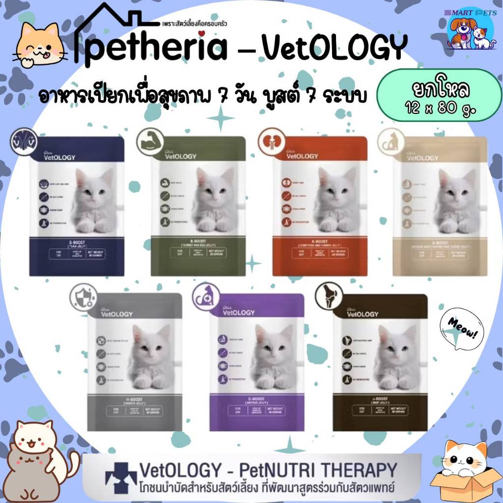 ยกโหล 12 ซอง] Petheria อาหารเปียกแมว เพ็ทเทอเรีย สูตรบํารุงสุขภาพ ไม่เติมเกลือ ขนาด 80g